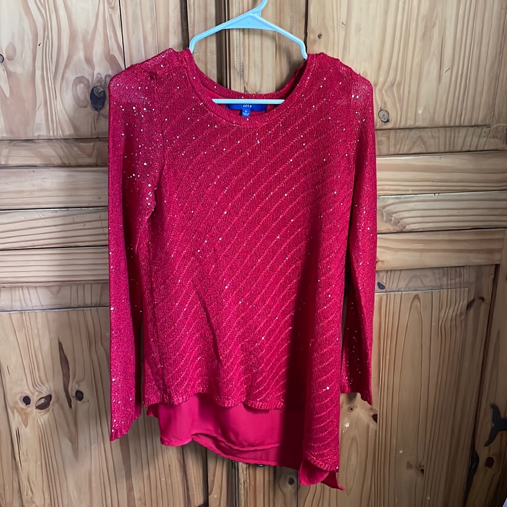 Apt. 9 High - Low Red Sweater With Sequin Size Me… - image 1